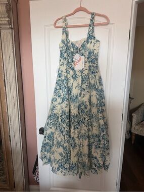 Selkie Cream Dress with Blue Floral Toile